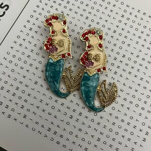 Mermaid Statement Earrings with Red and Blue Accents